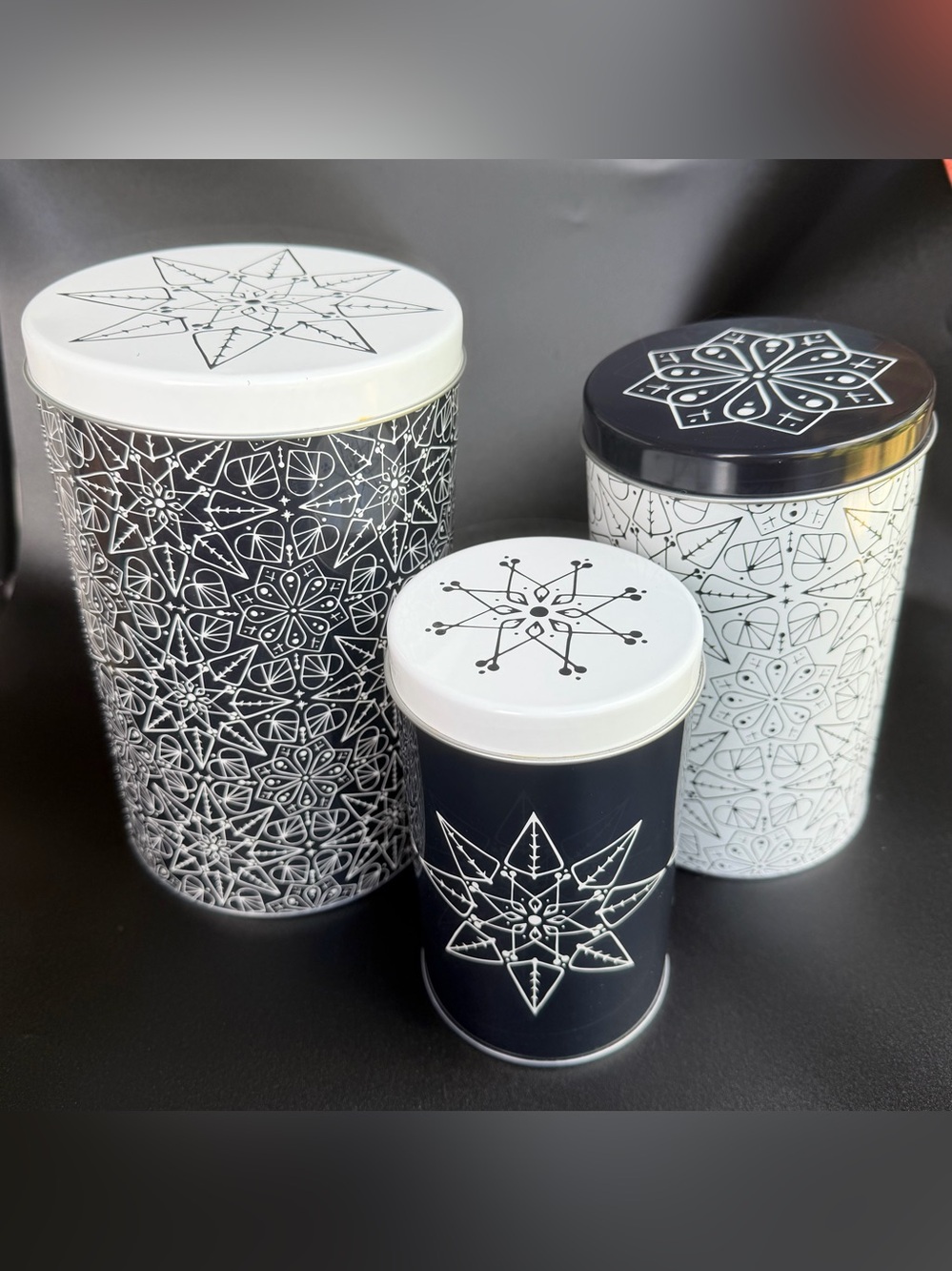IKEA Nesting Tins Metal Black & White Geometric Floral 3